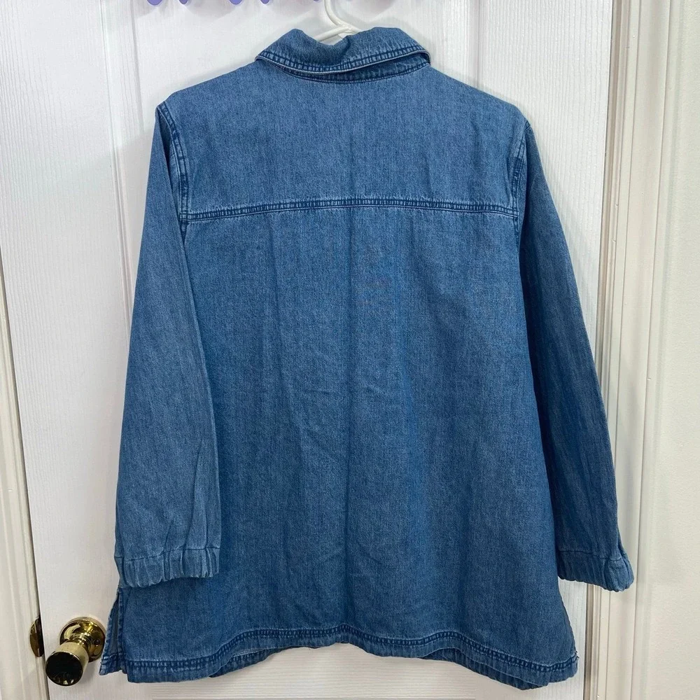 Vintage Basic Editions blue embroidered metallic full zip cotton jacket retro 2X